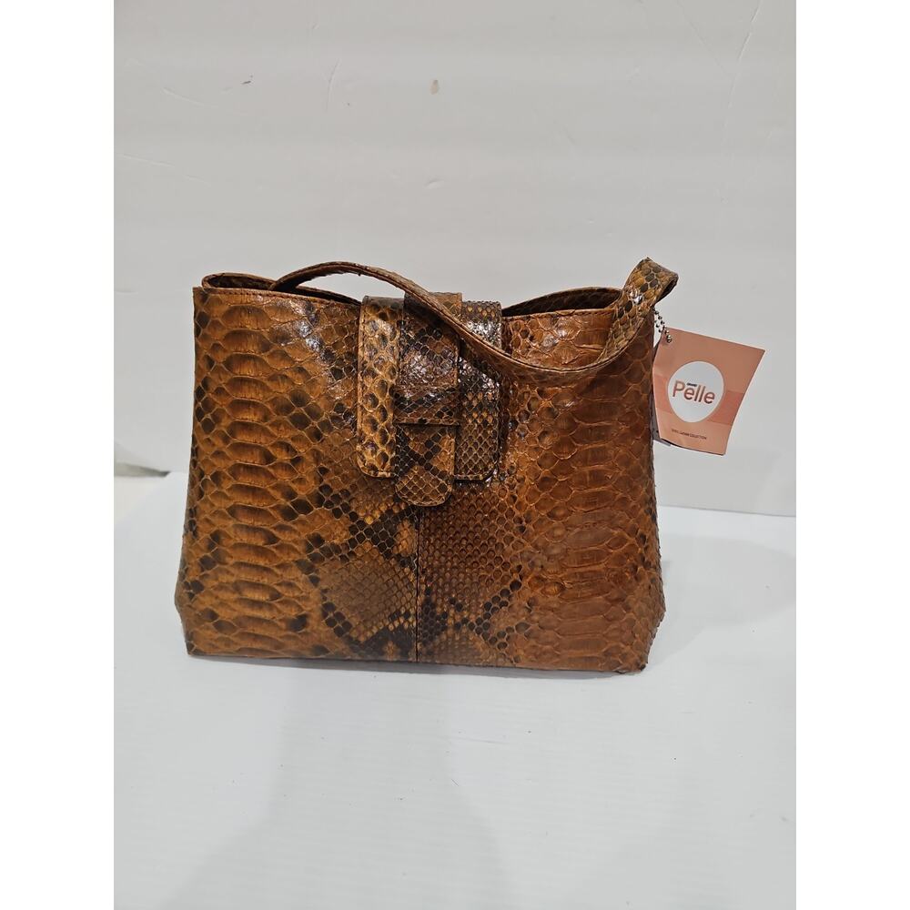 NEW Grand Pelle Genuine Python Skin Brown Tan Multi-way Tote Bag - Picture 3 of 14